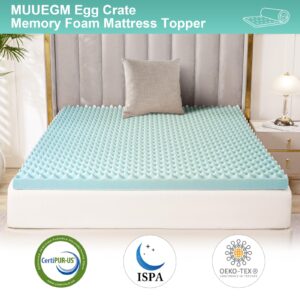 MUUEGM 2 Inch Egg Crate Mattress Topper Memory Foam Mattress Topper King Size,Gel Infused Cooling Ventilated King Mattress Pad Back Pain Relief,Blue