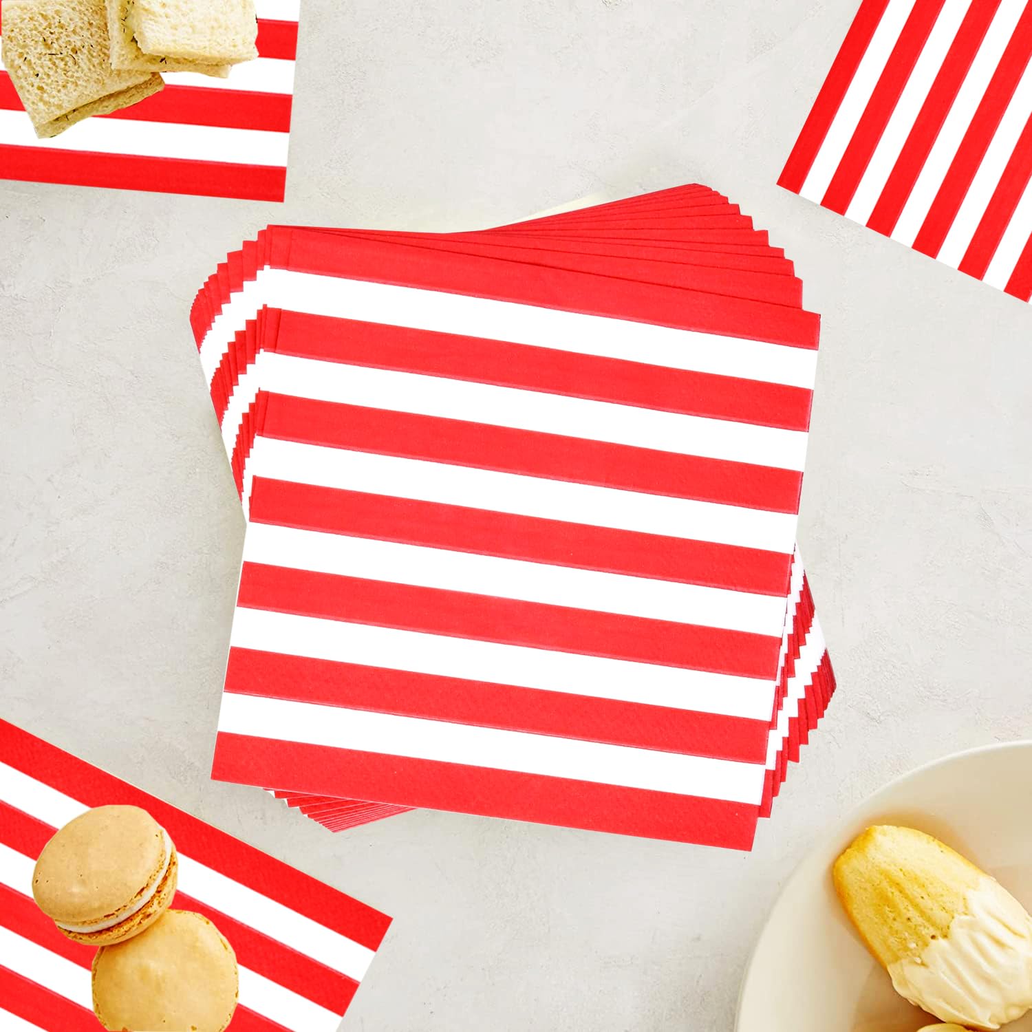 175Pcs Red and White Stripes Party Supplies Set 9"Red and White Striped Plates7"Red carnival Plates Napkins Cup Knive Fork Spoon for Striped Carnival Party Picnic BBQ Birthday Party Decor Serve25