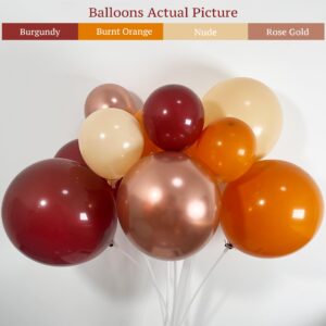 ECEAE 123Pcs Fall Balloon Garland Arch Kit, Burgundy, Orange, Nude, Metallic Rose Gold Balloons with Leaf Chestnut Balloons, for Autumn Thanksgiving Balloon Arch, Baby Shower Party Decorations