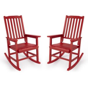 cozyman outdoor rocking chairs set of 2, acacia wood rocking chairs, patio rocker chair with wide seats, red