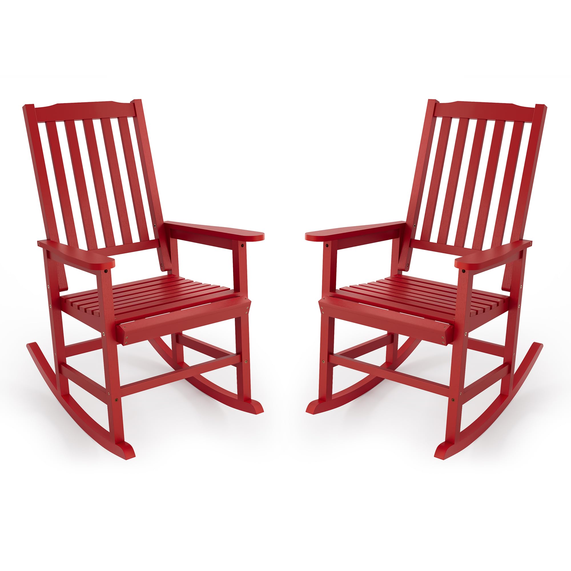 Cozyman Outdoor Rocking Chairs Set of 2, Acacia Wood Rocking Chairs, Patio Rocker Chair with Wide Seats, Red