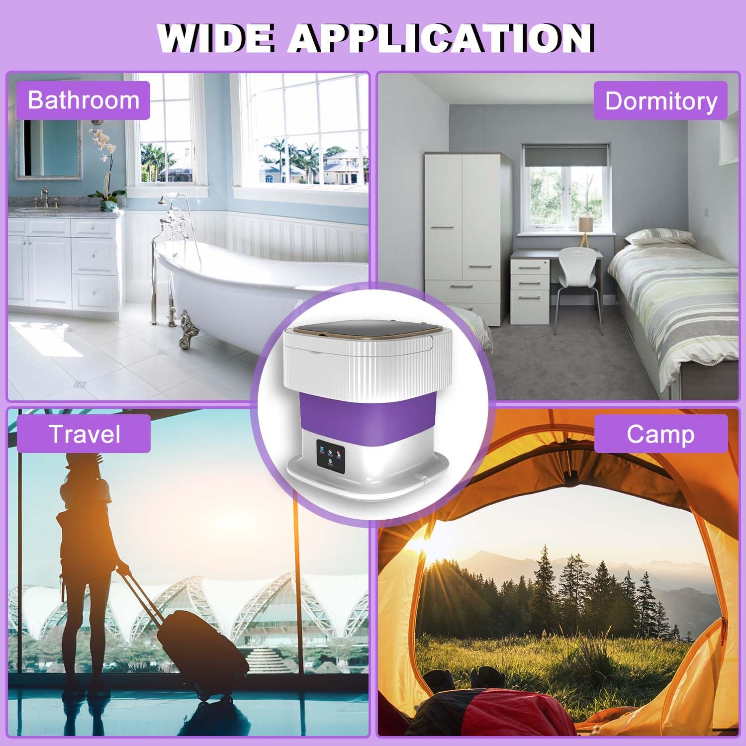 11L Portable Washing Machine, 2 in 1 Large Intelligent Laundry, Foldable Mini Washing Machine with Drain Basket Washer for Baby Clothes, Underwear, Apartment, Camping, RV, Gifts, Travel Purple