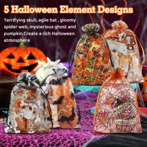 Shintop 100pcs Halloween Organza Treat Bags, 4x6inch Small Goodie Bags Drawstring Candy Bags Mesh Gift Pouches for Candies Trick or Treat