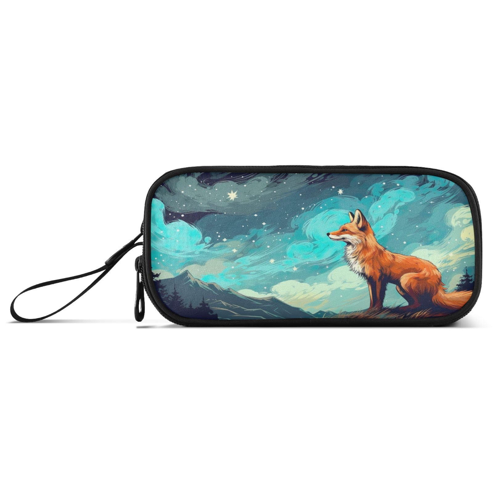 J JOYSAY Red Fox Night Sky Stars Pencil Case Pouch Big Capacity Pencil Bags with Zipper Portable Pencil Box Large Pen Bag for School College Office Travel