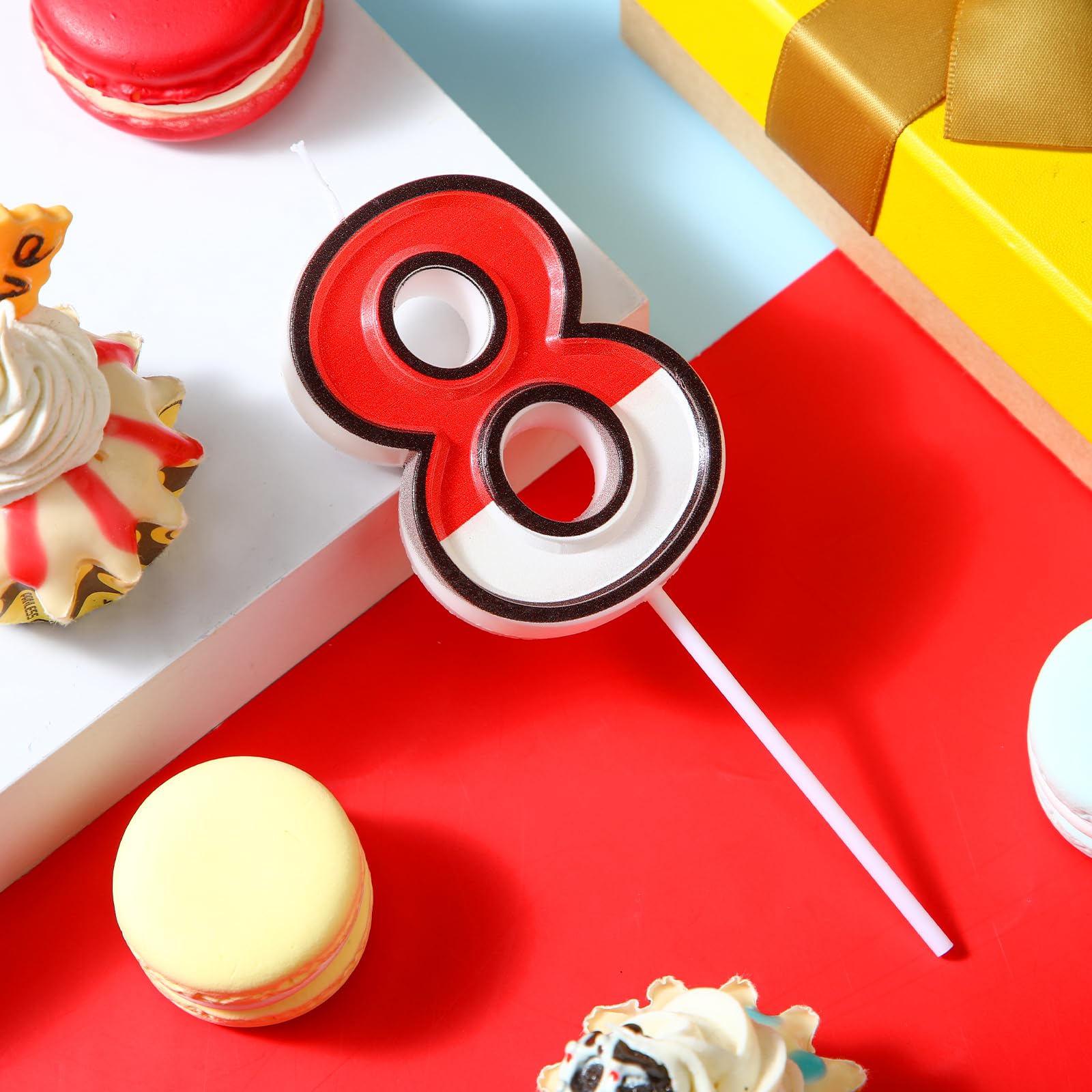 Conelist Cartoon Red and White Birthday Cake Candle Anime Cartoon Birthday Candles Numeral Birthday Cake Topper for Cartoon Animated Birthday Decoration Cartoon Party Supplies(Number 8)