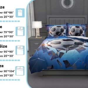 Lokaluo Football Duvet Cover Twin Size 3D Printed Sports Soccer Twin Duvet Cover Set Sports Theme Football Ball Cullet Bedding Set Bedroom Decor All Season 3 Pcs Comforter Cover with 2 Pillowcases