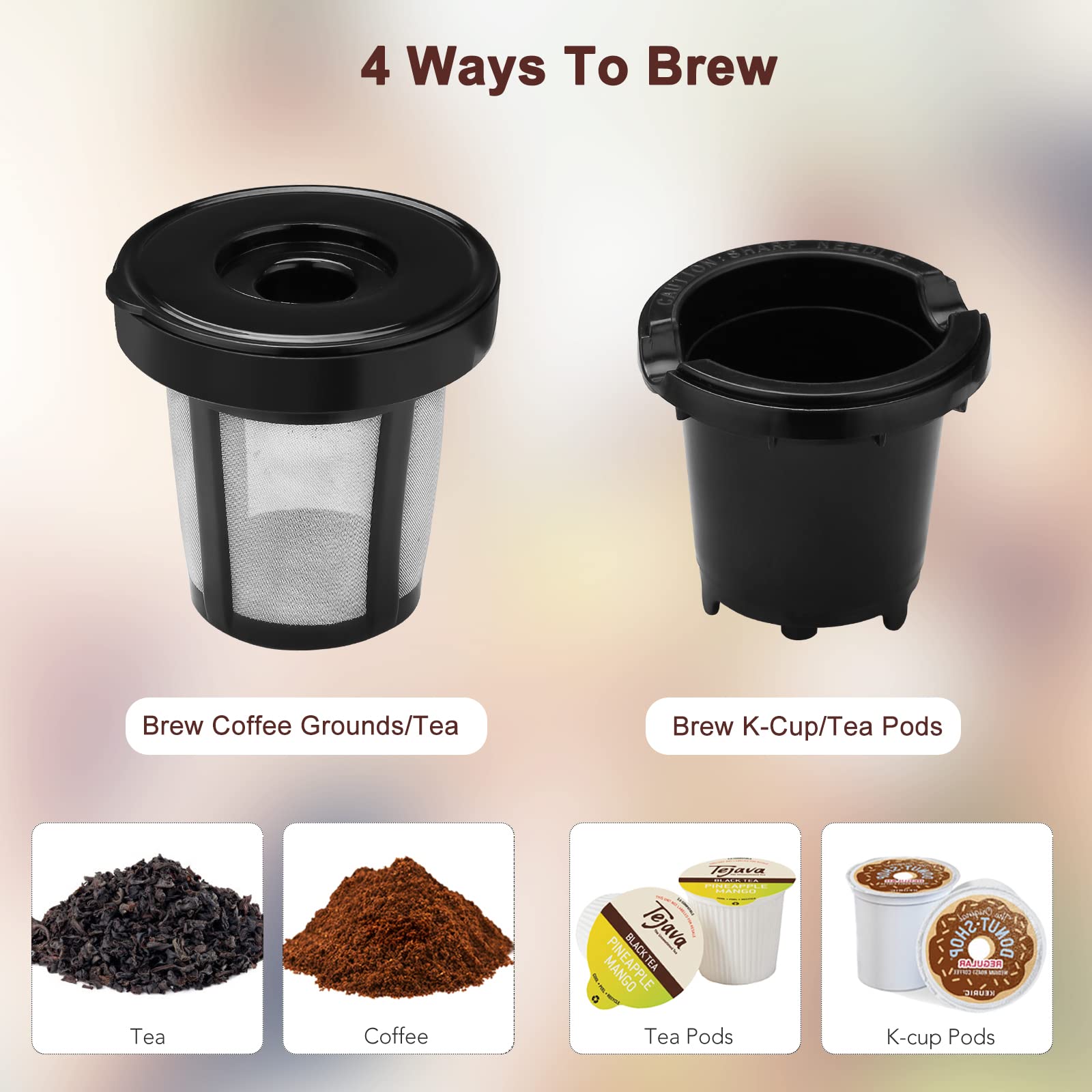 Single Serve Coffee Maker K Cup with Reservoir, Space Saver One Cup Coffee Maker, 2 In 1 Coffee Maker 6 To 14 Oz Brew Sizes,Fits Travel Mug,Single Pod Coffee Maker with Self-Cleaning Function