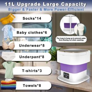 11L Portable Washing Machine, 2 in 1 Large Intelligent Laundry, Foldable Mini Washing Machine with Drain Basket Washer for Baby Clothes, Underwear, Apartment, Camping, RV, Gifts, Travel Purple