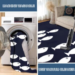 Indoor Coastal Area Rug Beach Rugs Non-Slip Nautical Dark Blue Machine Washable Rugs Modern Floor Carpet Entryway Doormat for Living Room Bedroom 2x3