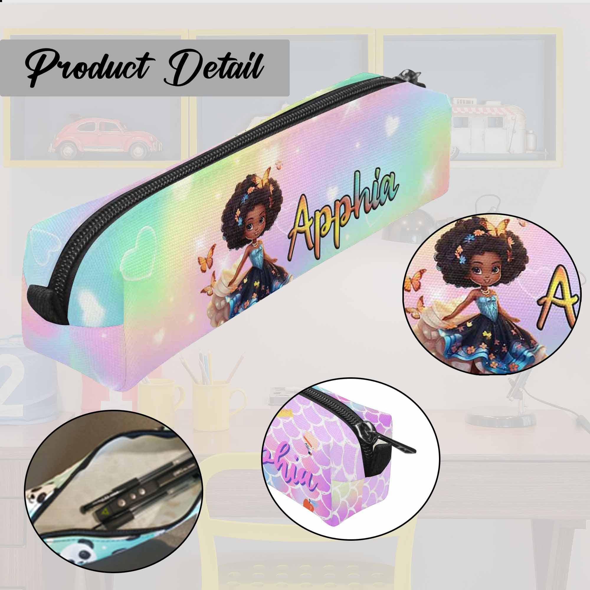 Personalized Kindergarten Pencil Case with Name for Black Girls,Custom Princess Pencil Case Pouch School Backpack and Lunch Box for Kids,Customized Stationery Pouch,Writing Tool Organizer,Pen Holder