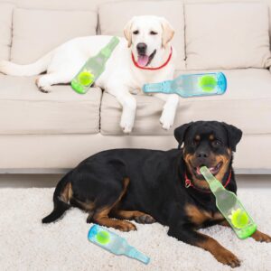 Aerbee 2Pcs Crunchnplay Bottle Toy for Dogs, Interesting Squeaky Dog Toys, 9.6" Rubber Water Bottle Toys with Tennis Ball, Outdoor Interactive Dog Toys Dogs Dental (Blue & Green)