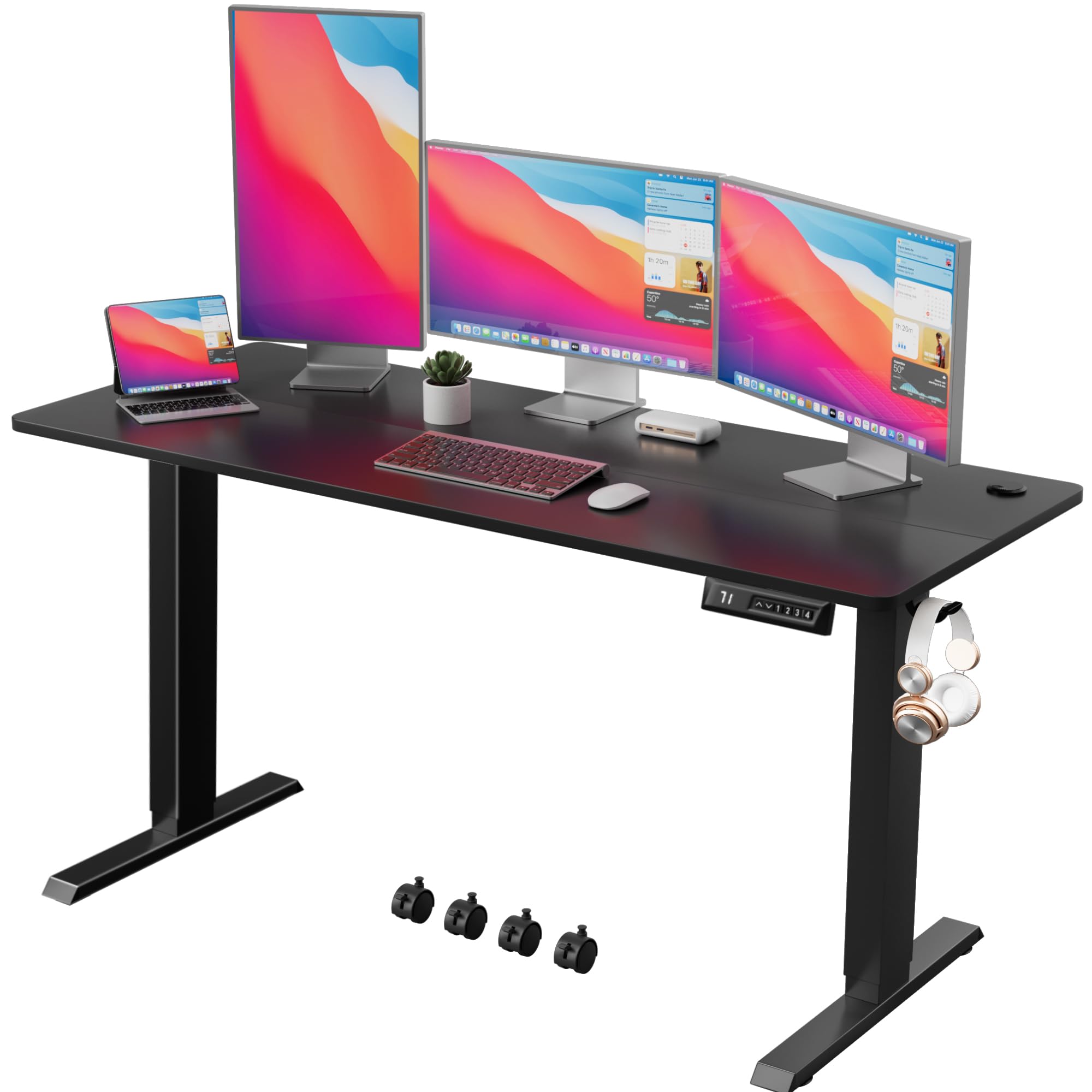 Shahoo Electric Standing Desk 60 Inch, Ergonomic Height Adjustable Table with T-Shaped Metal Bracket Modern Computer Workstations for Home Office, Black, 60 x 24 Inch