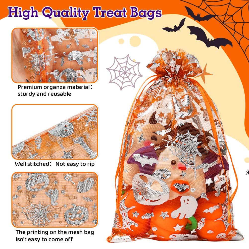 Shintop 100pcs Halloween Organza Treat Bags, 4x6inch Small Goodie Bags Drawstring Candy Bags Mesh Gift Pouches for Candies Trick or Treat