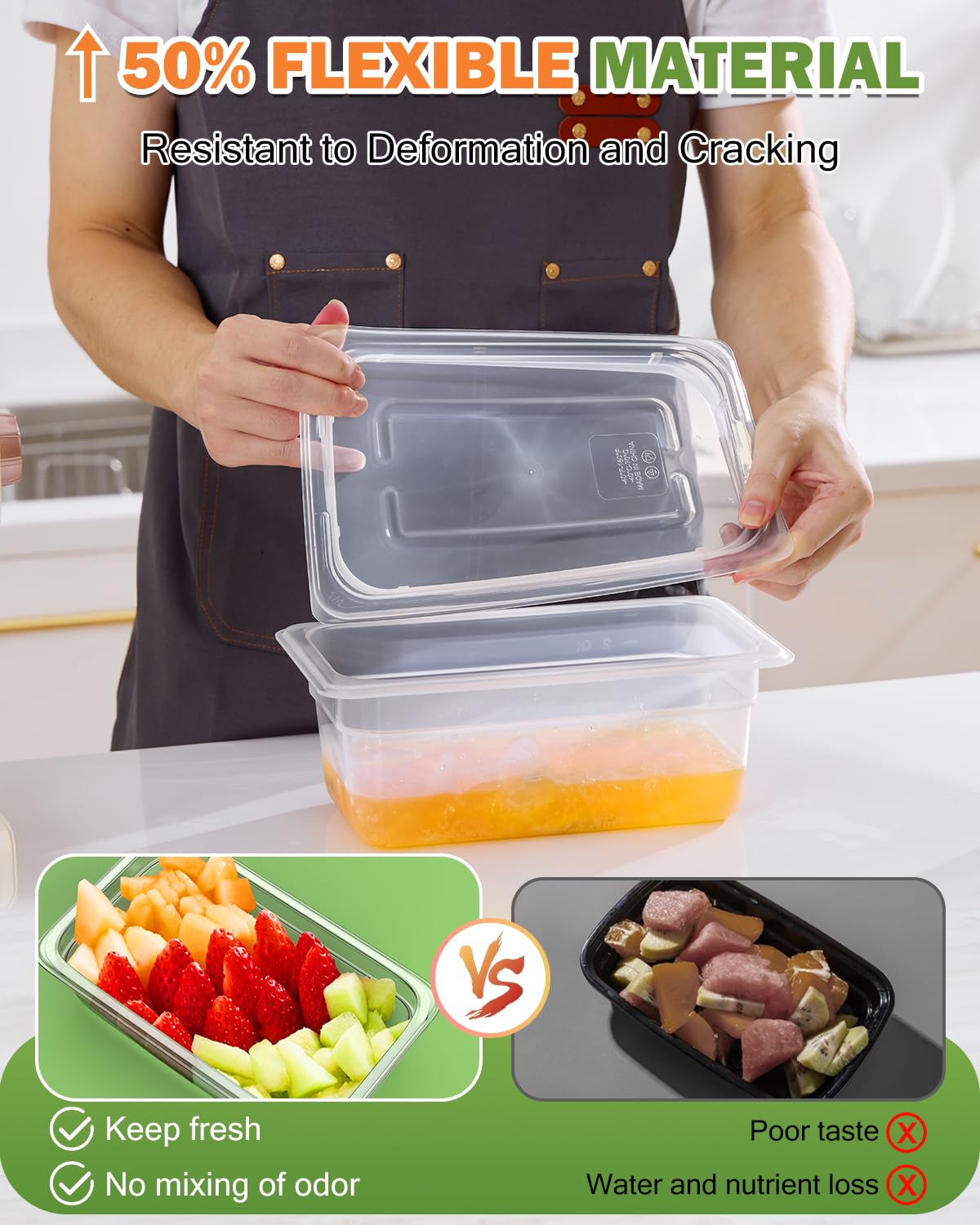 1/9 Size&2.5 Inch Translucent NSF Food Pan: 9 PCS[Total Seal] [Hot&Cold Resistant] Food Storage Containers with Lids, Topping Salad Bar Container (BPA-FREE)