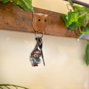 BuleVina 3PCS Owl Keychain Key Holder Night Magnetic Hanger Cute Automatic Open Close Eyes 2024 New Keying Holder Wall Mounted Hooks with Self-Adhesive Tape Chain Ring for Mount