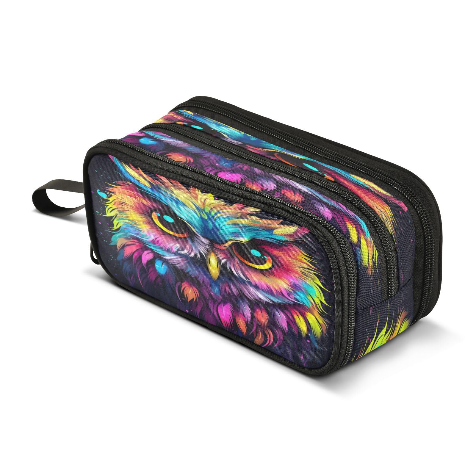 J JOYSAY Colorful Owl Rainbow Pencil Case Pouch Big Capacity Pencil Bags with Zipper Portable Pencil Box Large Art Bags for School Office College