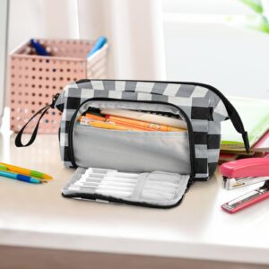 J JOYSAY White Black Plaid Pencil Case Large Capacity Pencil Pouch for Girls Boys Storage Pen Pouch Journaling Supplies for College Students