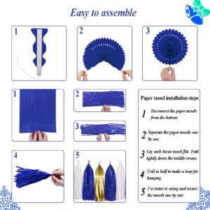 Envibe Navy Blue White Gold Party Decorations, Tissue Paper Pom Poms for Birthday Decorations, Baby Showers, Gender Reveal, Bridal Shower Decorations, 34 Pcs Blue Wedding Decorations.