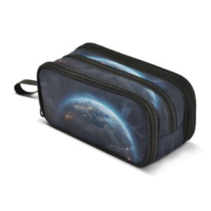 J JOYSAY Satellite Earth Pencil Case Pouch Big Capacity Pencil Bags with Zipper Portable Pencil Box Large Pencil Case Organizer for School Office College