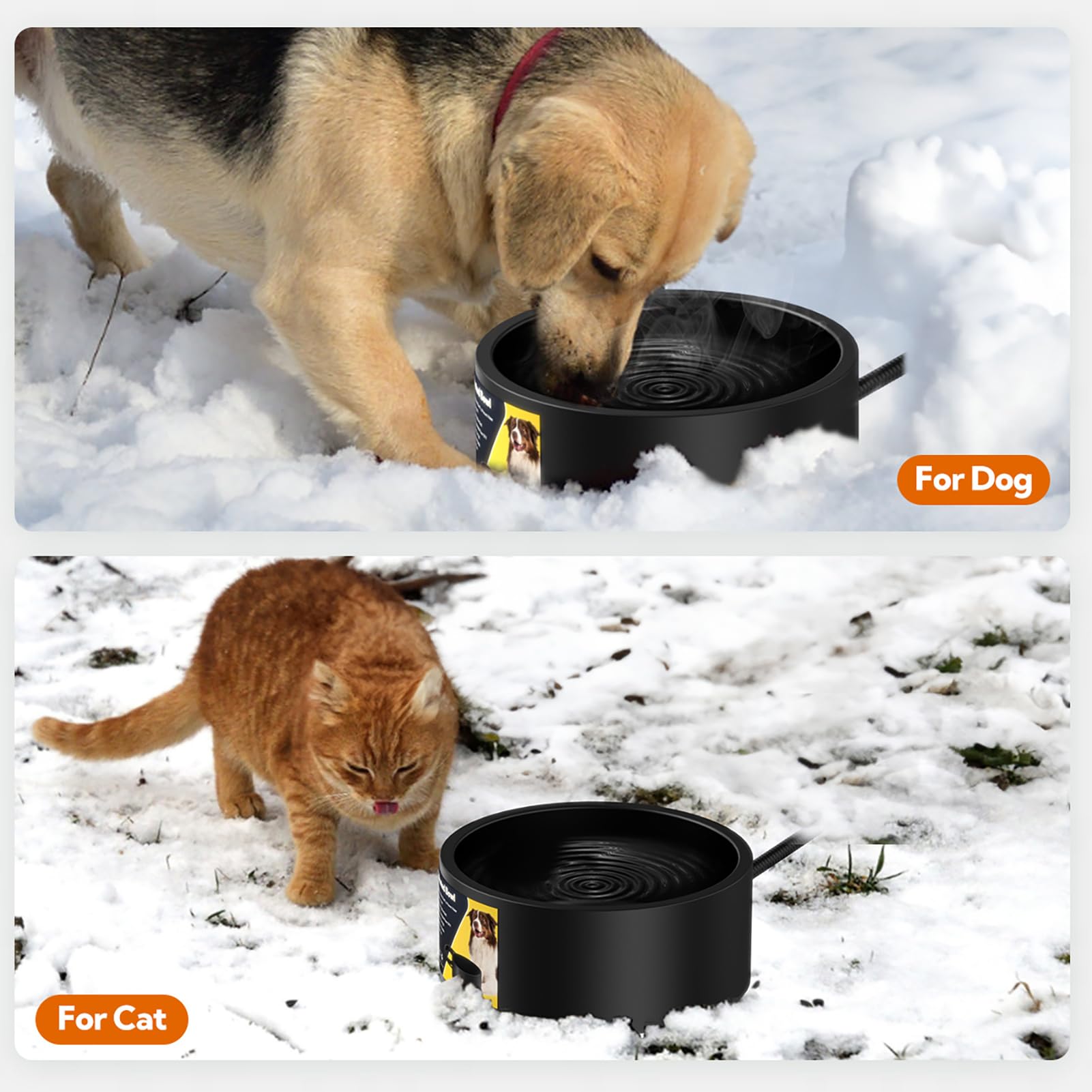 Yicostar Heated Water Bowl for Dogs & Cats, Waterproof Heated Dog Bowl with Chew Resistant Cord, Large Heated Pet Bowl, Provide Warmable Water for Dogs, Cats, Chicken, Birds in Winter 3.2L（Black）