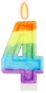 rainbow candles for birthday cakes, rainbow themed cake topper, rainbow birthday party decorations, 4th number candle (number 4)