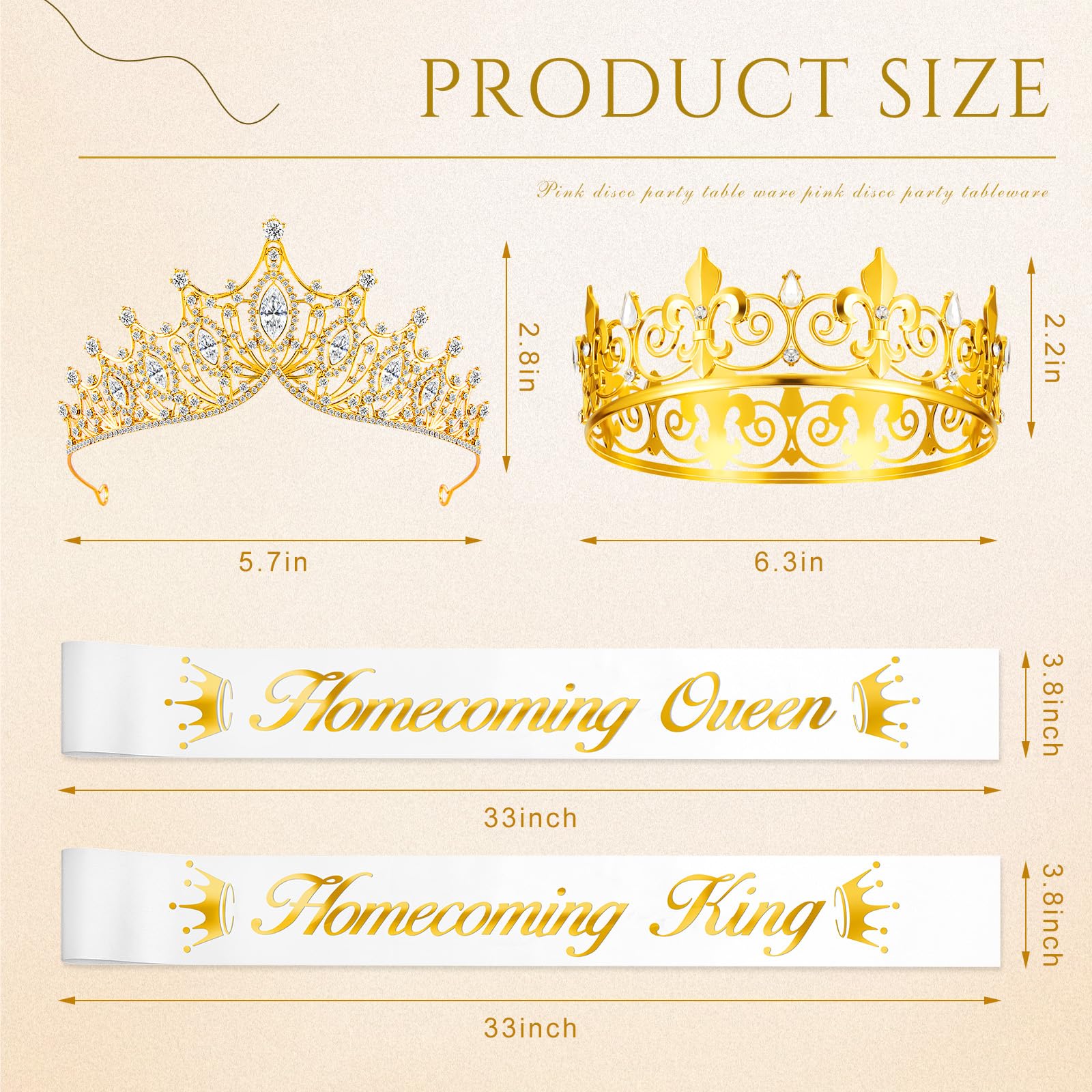 Huquary 4 Pcs Homecoming Prince and Princess Crowns with 2 Prom Court Sashes Satin Sash King Queen Costume Accessories Prom Favors for Graduation Men Women Adult Crown School Party Costume Birthday