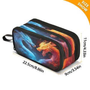 J JOYSAY Ice Fire Dragon Pencil Case Pouch Big Capacity Pencil Bags with Zipper Portable Pencil Box Large Pen Case Organizer for Adults Kids Teens