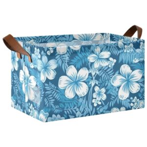 spriport hawaii blue flowers foldable storage cube for shelves fabric storage bin with metal frame & double handles large storage box for organizing clothes blankets toys books