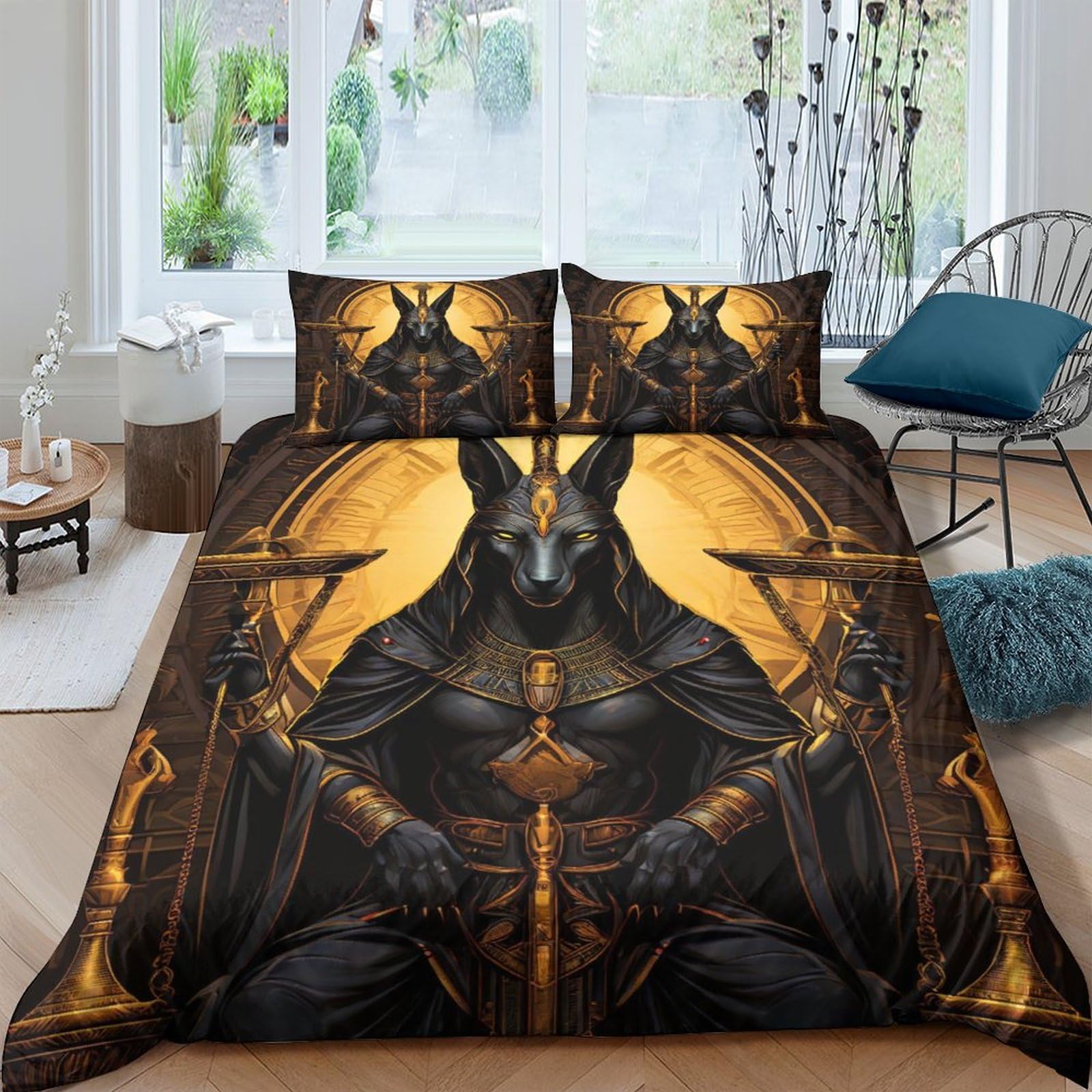 EVMILA Anubis Comforter Covers Duvet Cover 3D Printed Bedding Set Quilt Cover Microfiber for Childrens and Adults 3 Pieces with Pillowcases with Zipper Closure Queen（228x228cm）, Style-10