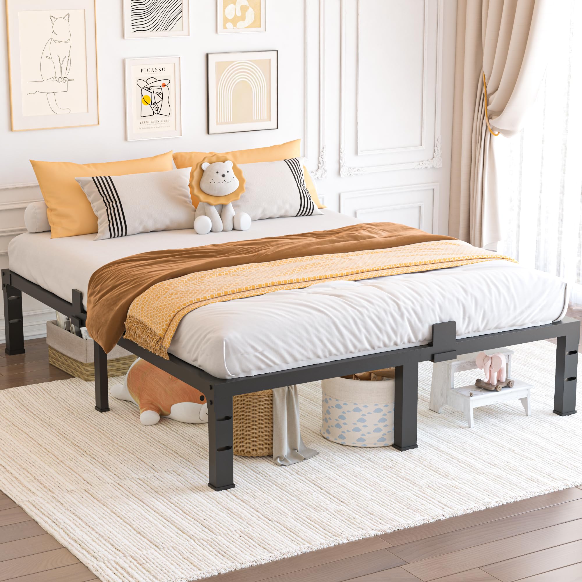 Yitong Angel Queen Bed Frame 12 inch High 3500 lbs Heavy Duty Metal Platform Mattress Foundation with Steel Slat Support/No Box Spring Needed/Noise Free/Non-Slip/Easy Assembly