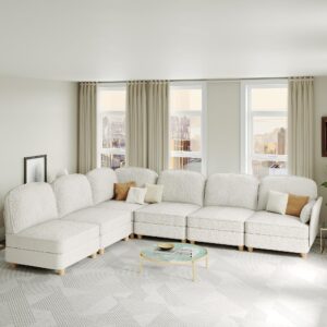 LLappuil Modular Sectional Couch L Shaped Sofa with Storage, Corner Cloud Sofa Sectional for Living Room, 113.5 in Width, 6 Seat Sofa, Teddy Velvet, Beige