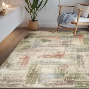 washable abstract area rug 5x7 - modern large soft living room bedroom rugs stain resistant non-shedding low pile carpet for indoor dining room home studio office - multi-color/green pink beige