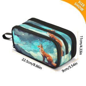 J JOYSAY Red Fox Night Sky Stars Pencil Case Pouch Big Capacity Pencil Bags with Zipper Portable Pencil Box Large Pen Bag for School College Office Travel