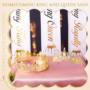 Huquary 4 Pcs Homecoming Prince and Princess Crowns with 2 Prom Court Sashes Satin Sash King Queen Costume Accessories Prom Favors for Graduation Men Women Adult Crown School Party Costume Birthday