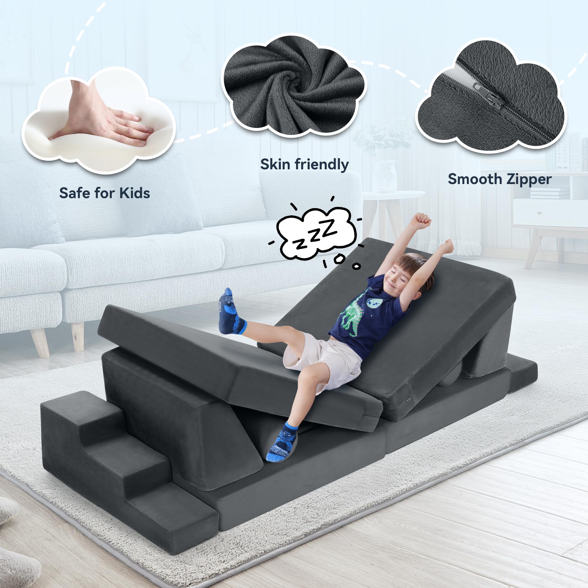 Modular Play Couch for Kids Toddler - 14PCS Kids Sofa to Boost Creativity, Boys and Girls DIY Creativing Playroom Couch for Playroom Bedroom Nursery