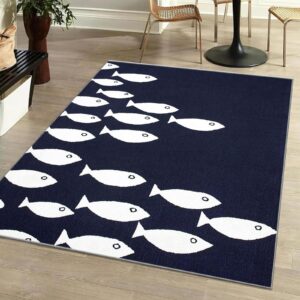 indoor coastal area rug beach rugs non-slip nautical dark blue machine washable rugs modern floor carpet entryway doormat for living room bedroom 2x3