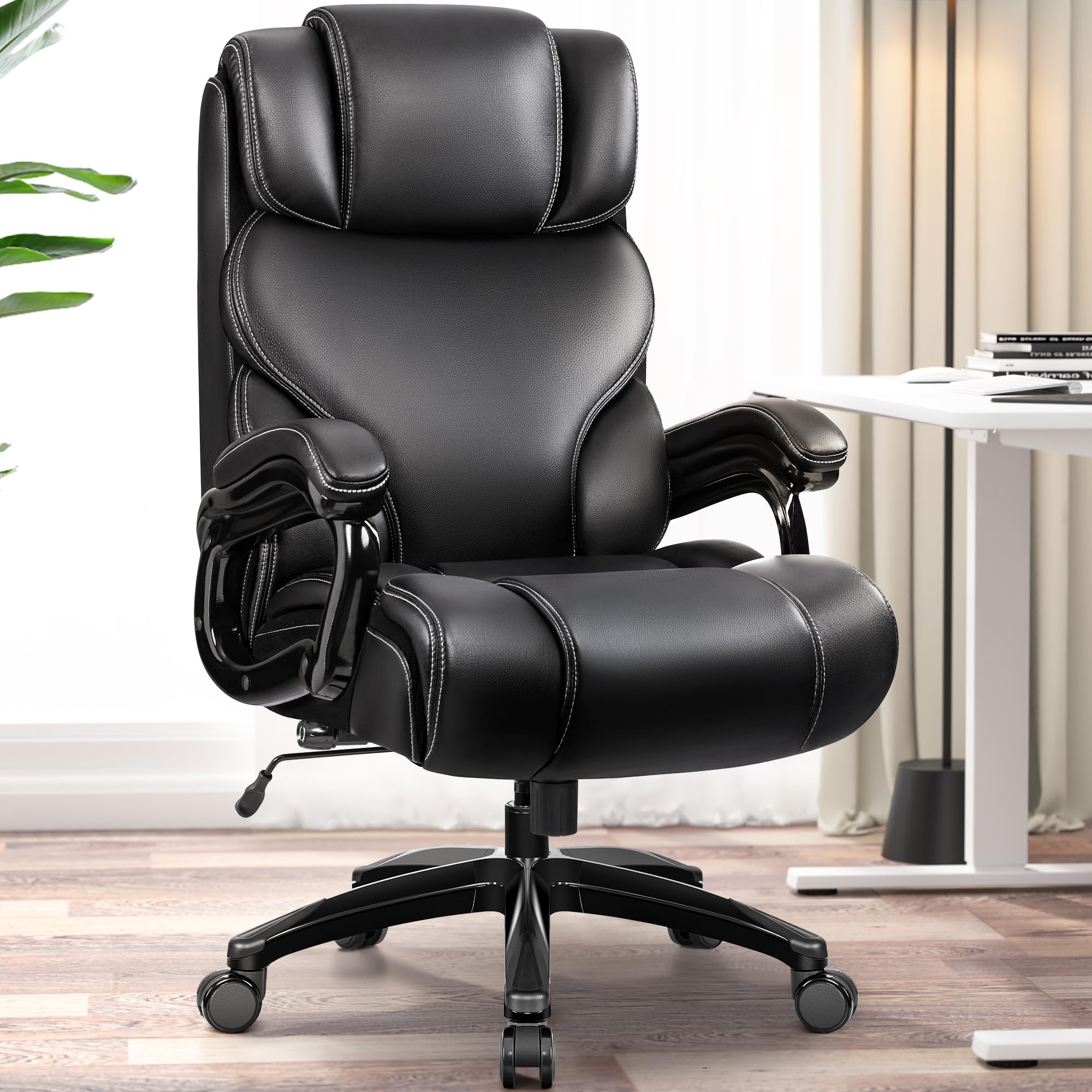 Office Chair, Ergonomic Big and Tall 500lbs Computer Desk Chairs, Heavy Duty Executive Breathable Leather Chair with Adjustable High Back, Lumbar Support Swivel PC Chair