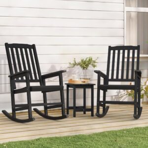 Cozyman Outdoor Rocking Chairs Set of 2, Acacia Wood Rocking Chairs, Patio Rocker Chair with Wide Seats, Black