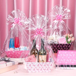 Yeaqee 36 Pcs 12 Pack 8 x 10 Inch Breast Cancer Awareness Baskets for Gifts Empty Pink Ribbon Baskets with Bows Ribbons Bulk Breast Cancer Survivor Cancer Care Gifts for Women