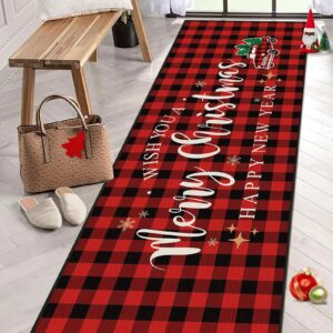 dintszyayue christmas hallway runner rug 2'x6' non slip washable kitchen runner rugs floor carpet runner for hallway entryway (red)