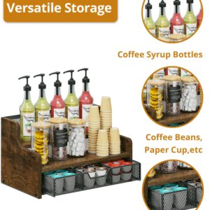 Tiaoheka Coffee Station Organizer for Countertop, Wood Coffee Bar Organizer with Drawer, Kcup Coffee Pod Holder Storage Box, K Cup Holder Organizer for Coffee Bar Accessories