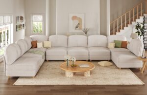 llappuil oversized sectional couch l shaped modular sofa with storage, corner cloud sofa with chaise, 141 in width, 8 seat sofa, teddy velvet, off white