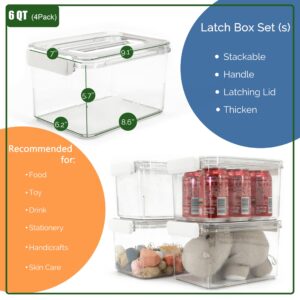 RETRONLY Clear Latch Boxes for Storage - 6 Qt Plastic Storage Containers with Lids, Clear Bins for Storage & Organizer, Storage Bins with Handle(24 QT, 4 Pack)