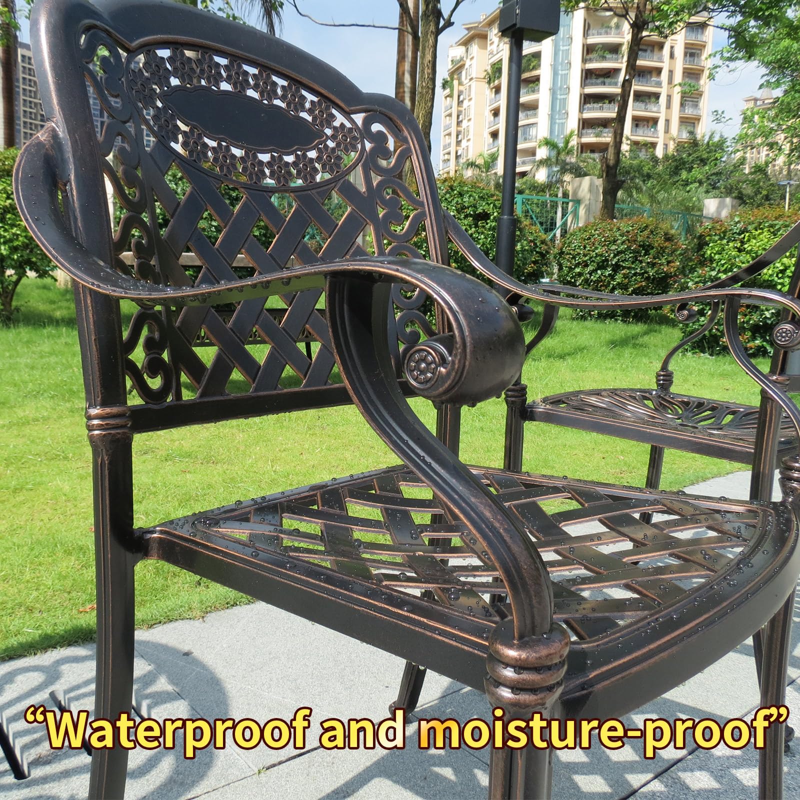 FAPOLITE Outdoor Dining Chair Cast Aluminum Patio Chairs Set of 2 All-Weather Patio Dining Chair with Adjustable Feet for Backyard Garden (B-Style Finland Chair)