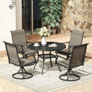 vicllax 5-piece outdoor patio furniture dining set, textilene outdoor swivel chairs and round patio dining table with umbrella hole 42" black