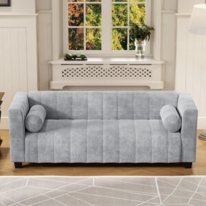 merax 78.7'' simplified 3-seater upholstered sofa, modern chenille fabric couch for living room, bedroom, salon, light gray