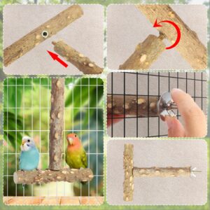 Bird Perches,4pcs Natural Wood Birds Stand Branch, Bird Perch Chewing Stick Cage Accessories Parrot Climbing Standing Branches Paw Grinding Fork Sets for Parakeet Lovebirds Cockatiels Conure Budgies