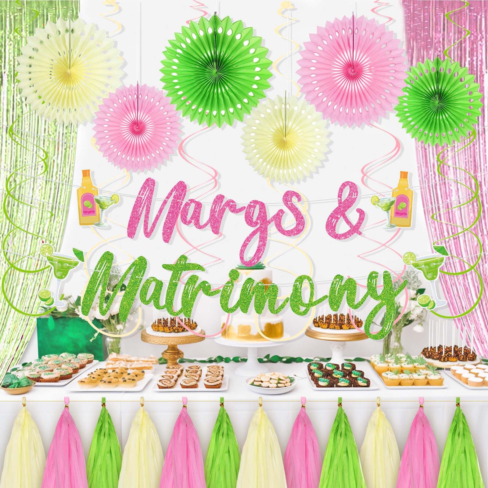 Margs and Matrimony Bachelorette Party Decorations, Margs and Margarita Bachelorette Party Supplies Decor Banner for Mexican Fiesta Wedding Bridal Shower Party