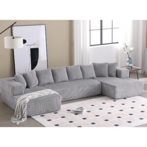 WILLIAMSPACE 131" Sectional Sofa Couch for Living Room, Large Modular Upholstered Sponge U-Shaped Sofa 5 Seater Floor Couch with Chaise Loung, Comfy Foam Sofa, No Assembly, Corduroy, Gray