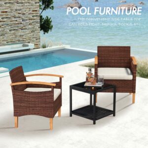 YEEFY 3 Piece Outdoor Patio Furniture Set Outdoor Furniture Set with Table Outside Lawn Patio Chairs Set of 2 Patio Conversation Sets Bistro Wicker Patio Set for Backyard Porch Balcony Garden (Brown)